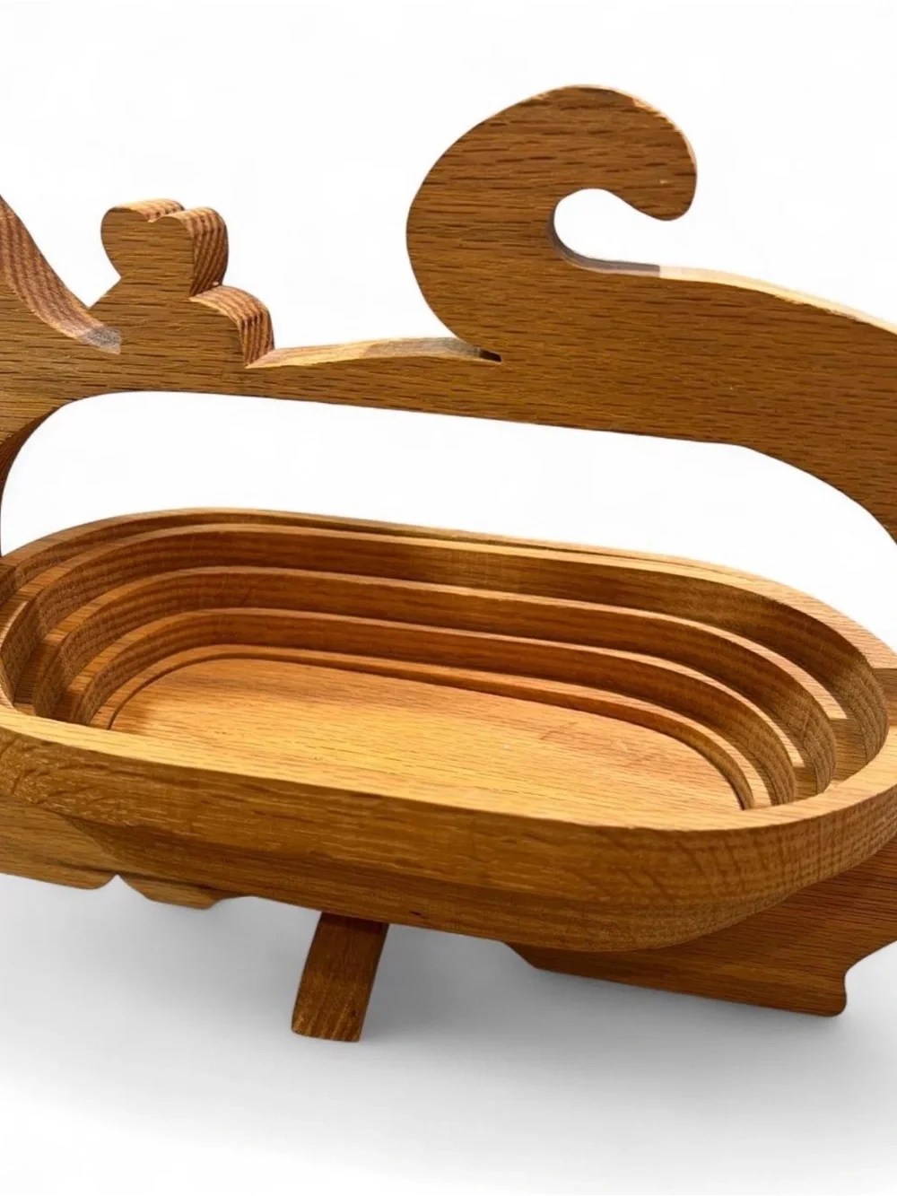Authentic Pear Tree Wooden Cat & Mouse Collapsible Basket Folding Wood Bowl